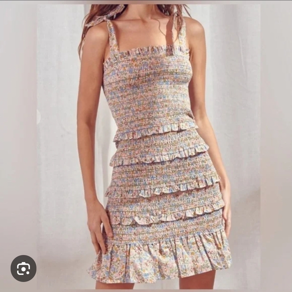 NEW Storia Multicolor Smocked Mini Dres..Youthful..Fresh..CharmingVersat100 Cott